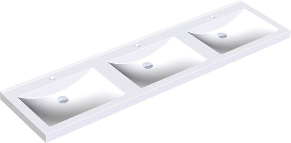 KWC Reihenwaschtisch, Quadro, Miranit, 2100x125x530 mm, 3 Mulden rechteckig, mit Armaturenbohrung 35 mm (D), 2000090015