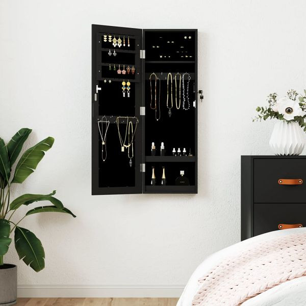 vidaXL Schmuckschrank mit Spiegel Wandmontage Schwarz 30x8,5x90 cm, 353212