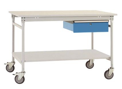 Manuflex Komplett-Beistelltisch BASIS mobil mit Melamin-Platte + Einzelschubfach, BxTxH: 1000 x 800 x 850 mm, Lichtblau, BB5331.5012