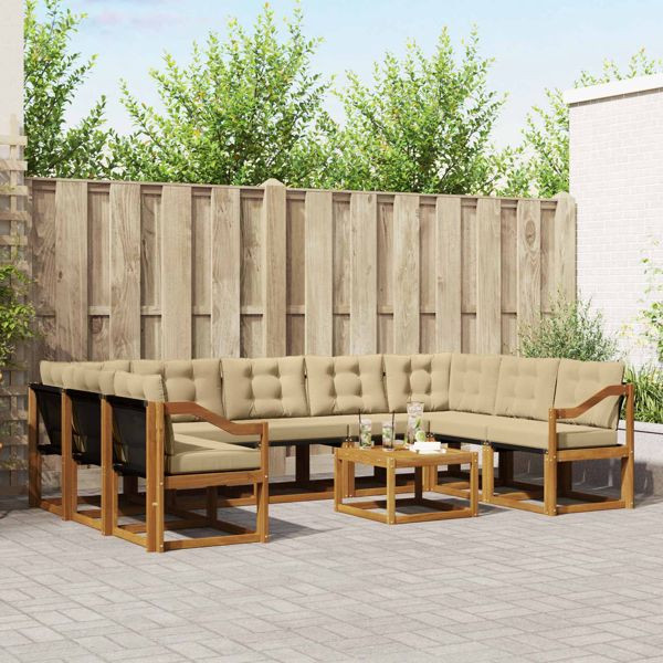 vidaXL Outdoor-Sofagarnitur 10-teilig Natur und Beige Massivholz Akazie, 3369084