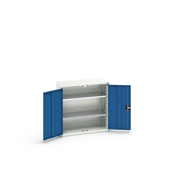 bott verso Flügeltürschrank, mit 2 Fachböden, BxTxH: 800 x 350 x 800 mm, Lichtgrau / Enzianblau, 16926108.11
