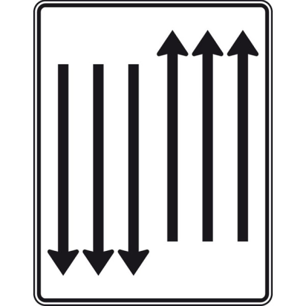 Stein HGS Fahrstreifentafel mit Gegenverkehr, dreistreifig in Fahrtrichtung, dreistreifig in Gegenrichtung, Nr. 522-36, RA2/Flachform 2mm, ohne Entfernungsangabe, 1600x1250mm, 522-36-121