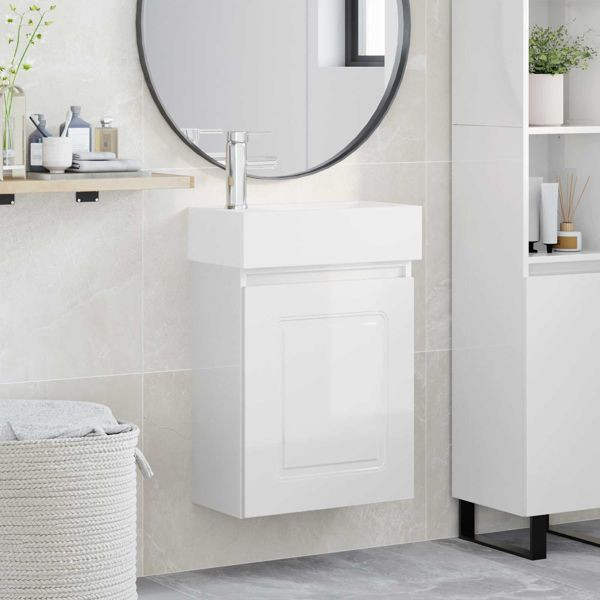 vidaXL Badezimmer Waschtischunterschrank mit Wasserhahn Hochglanz Weiß, 889465