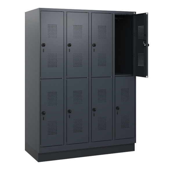 C+P Doppelstöckiger Spind Evolo PLUS, Sockel, 8 Fächer, 1630x1200x500mm, 7016/70, RAL 7016 Anthrazitgrau, Drehriegel, 0493205-40 S10016