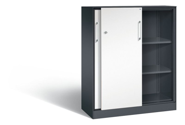 C+P Schiebetürenschrank Asisto, H1310xB1000xT435mm, Farbe: Schwarzgrau / Verkehrsweiß, Bügelgriff, 3 OH, 142032-000 S10126