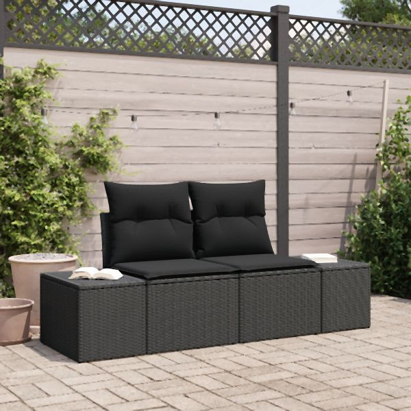 vidaXL 2-Sitzer Garten-Sofa mit Kissen Schwarz Poly-Rattan, 42006801