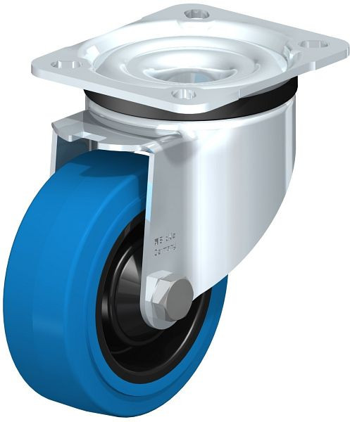 Blickle LK-POEV 100KD-1-SB Stahlblech-Lenkrolle, schwere Ausführung, mit Anschraubplatte, Elastik-Vollgummi, Blau, 850969