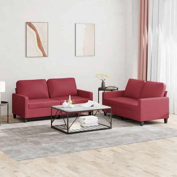 vidaXL 2-tlg. Sofagarnitur mit Kissen Weinrot Kunstleder, 3201411
