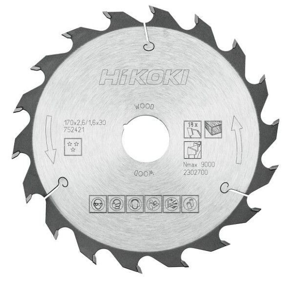 HiKOKI TCT Kreissägeblatt Holz 170x30/20xZ18 Wechselzahn, 752421