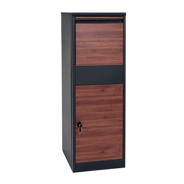 Mendler Paketkasten HWC-G80, Paketbox Standbriefkasten Paketbriefkasten Größe XL, verzinkt anthrazit Holzoptik dunkelbraun, 83552
