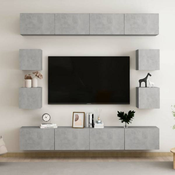 vidaXL 8-tlg. TV-Schrank-Set Betongrau Holzwerkstoff, 3079069