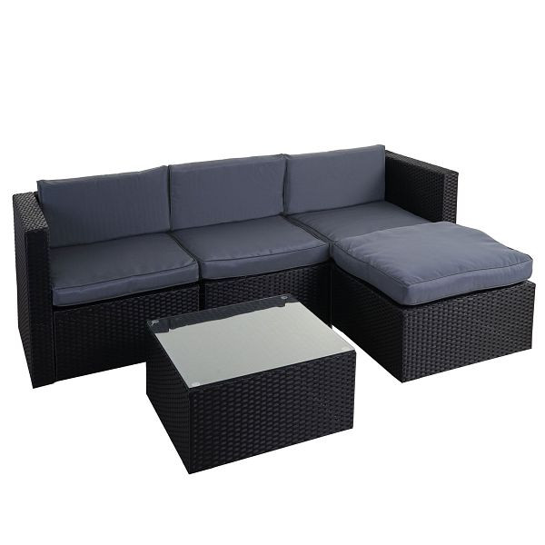 Mendler Poly-Rattan-Garnitur HWC-D28, Gartengarnitur Sofa Set, anthrazit, Polster grau ohne Deko-Kissen/Abdeckung, 58592+58593