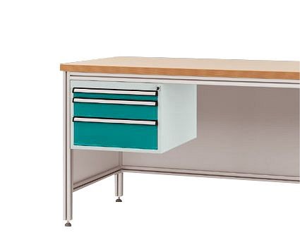 Manuflex Gehäuse-Unterbau für ALU-Arbeitstische, Nutzhöhe 300 mm mit 3 Schubfächern, für Tischtiefe 800 mm, Wasserblau, ZB4672.5021