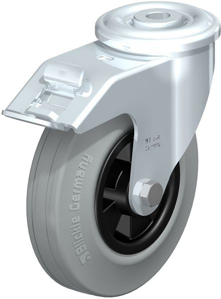 Blickle LER-VPP 125R-FI-SG Stahlblech-Lenkrolle mit Rückenloch & Feststeller, Vollgummi, Grau, 744630