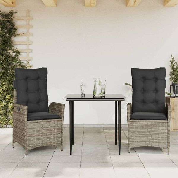 vidaXL 3-teilig Garten-Essgruppe mit Kissen Grau Poly Rattan, 3213214