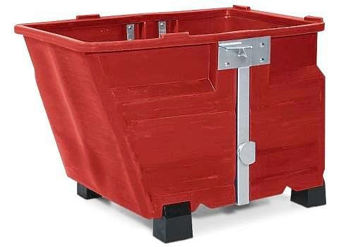 DENIOS Kippbehälter PolyMaxx aus Polyethylen (PE), mit Füßen, 600 Liter Volumen, rot, 173-152