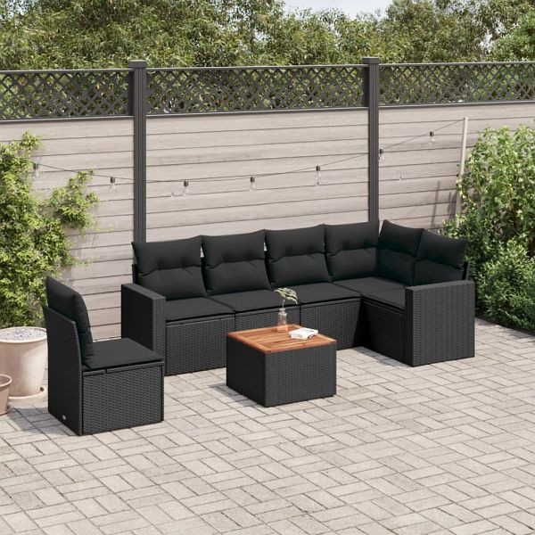 vidaXL 7-teilig Garten-Sofagarnitur mit Kissen Schwarz Poly Rattan, 3256475