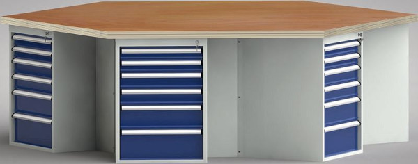 KLW Standard-Werkbank in Sechseckform mit Buchen-Multiplexplatte in 6-Eck-Form 2338 x 2700 x 45 mm L x B x S, WS620N-1350M40-E8003