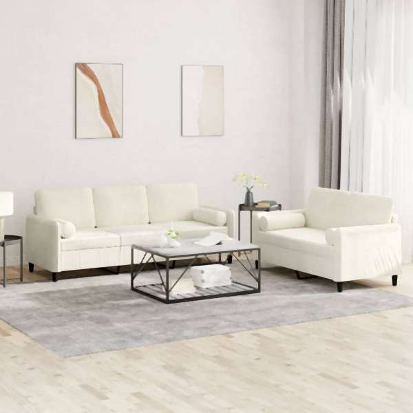 vidaXL 2-tlg. Sofagarnitur mit Kissen Creme Samt, 3202042