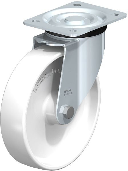 Blickle L-PPN 200R Stahlblech-Lenkrolle, mittelschwere Ausführung, mit Anschraubplatte, Polypropylen, Weiß, 762821