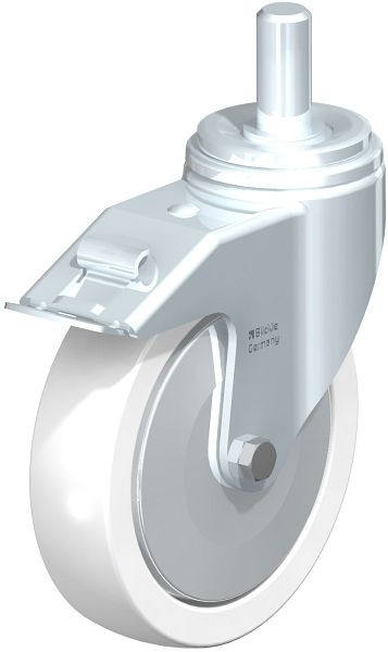 Blickle LHZ-SPO 200K-FI-FA Stahlblech-Lenkrolle, Schwerlast-Ausführung, mit Zapfen & Feststeller, Polyamid, Weiß, 852976