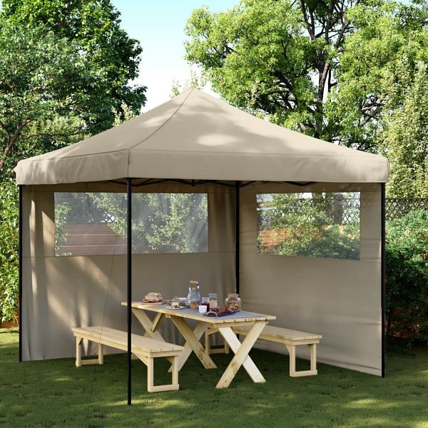 vidaXL Partyzelt Faltbar Pop-Up mit 2 Seitenteilen Taupe, 4004923