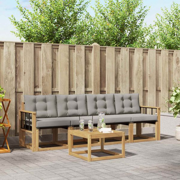 vidaXL Outdoor-Sofagarnitur mit Kissen 5-teilig Weiß und Hellgrau, 3389193