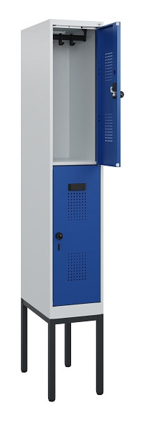 C+P Doppelstock-Spind Evolo PLUS, Gestell, 2 Fächer, 1950x300x500mm, 7035/5010, Drehriegel, 0493305-10 S10006