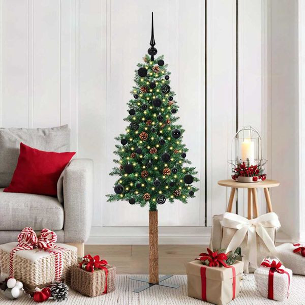 vidaXL Schlanker Weihnachtsbaum mit 150 LEDs mit Ständer Grün 150 cm, 3394852