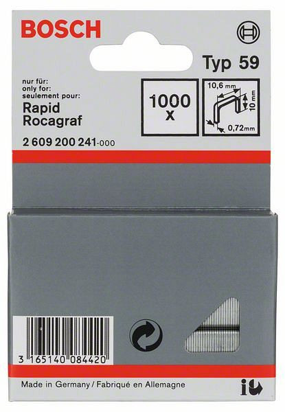 Bosch Feindrahtklammer Typ 59, 10,6 x 0,72 x 10 mm, 1000er-Pack, 2609200241