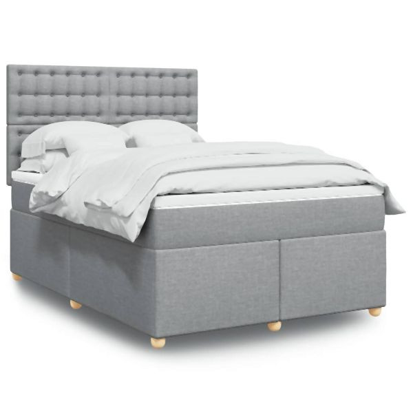 vidaXL Boxspringbett mit Matratze Hellgrau 140x190 cm Stoff, 3291289