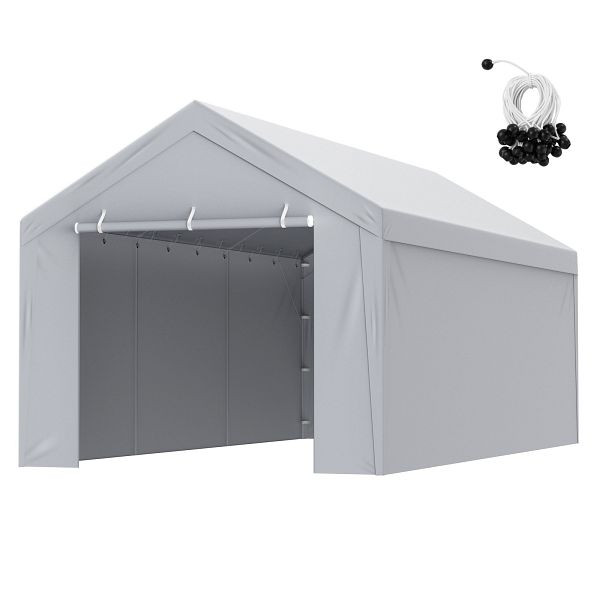 VEVOR Carport Garagezelt, oben + Seitenwand 3 x 6 m, Garagenzelt-Unterstandplane, wasserdicht und UV-geschützt, weiß, CKPB10X20FTH27H20V0