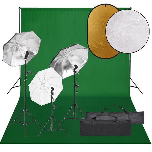 vidaXL Fotostudio-Set mit Beleuchtung, Hintergrund und Reflektor, 3094721