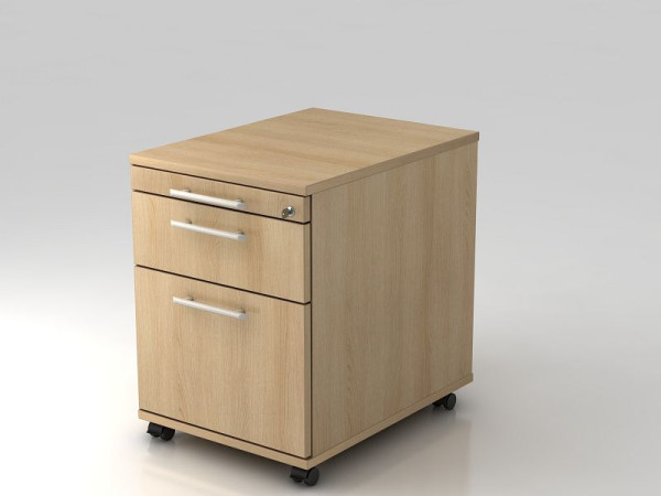 Hammerbacher Rollcontainer 58cm, 1 Schub, 1HR, Schloss Relinggriff Eiche, 42,8x58x59 cm, 1/3/6 HE, VAC20/E/E/RE