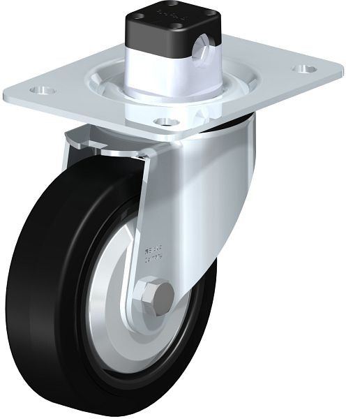 Blickle LK-POEV 125K-3-CS11-FA Stahlblech-Lenkrolle, schwere Ausführung, mit Anschraubplatte & Zentralfeststeller, Elastik-Vollgummi, Schwarz, 851192