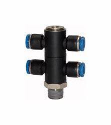 Riegler T-Mehrfachverteiler mit Innensechskant, 4-fach, drehbar, Außengewinde konisch mit Gewindebeschichtung, 109756