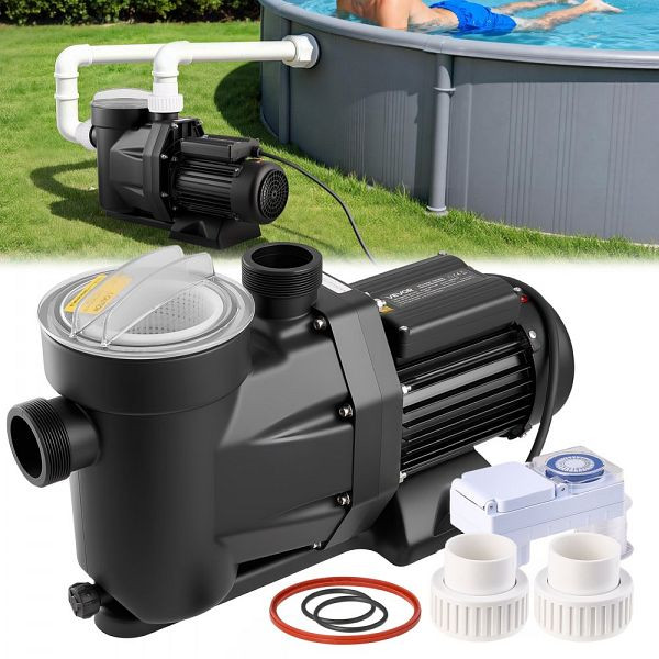 VEVOR Poolpumpe, 1300 W, 28.800 L/H, 2850 U/min, 17 m Förderhöhe, 24h-Timer & Filterkorb, für Aufstell- & Einbaupools, Spas, DSYCGLBOZDS1CI15K001V2
