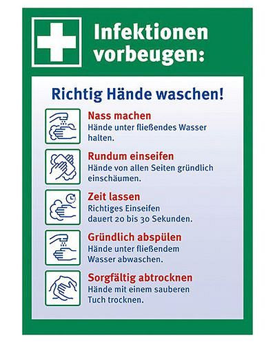 DENIOS Aushang "Richtig Hände waschen", Folie 148 x 210 mm, 273-305