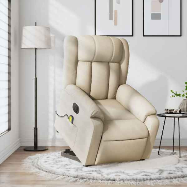 vidaXL Elektrischer Massagesessel mit Aufstehhilfe Creme Stoff, 3205361