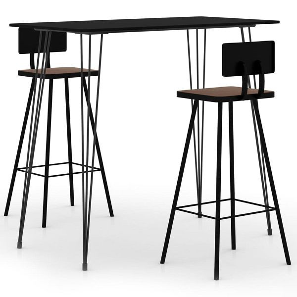 vidaXL 3-tlg. Bar-Set Schwarz, Metall, MDF, entspannend, 3057828