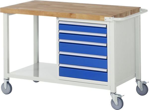 RAU Fahrbare Werkbank Serie 8000, 5 x Schublade, Ablageboden, 1250x880x700 mm, 05-8171A6-127B4S.11