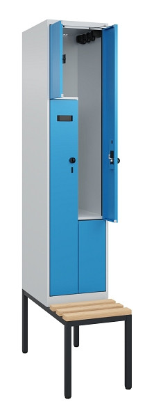 C+P Z-Spind Evolo PLUS, Bank, 2 Fächer, 2120x400x815mm, 7035/5012, Drehriegel, Sitzfläche Buche-Hartholz, Sitzbank, 0490537-122 S10017