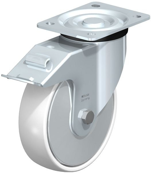 Blickle L-PO 175R-FI-FA Stahlblech-Lenkrolle, mittelschwere Ausführung, mit Anschraubplatte & Feststeller, Polyamid, Weiß, 31583