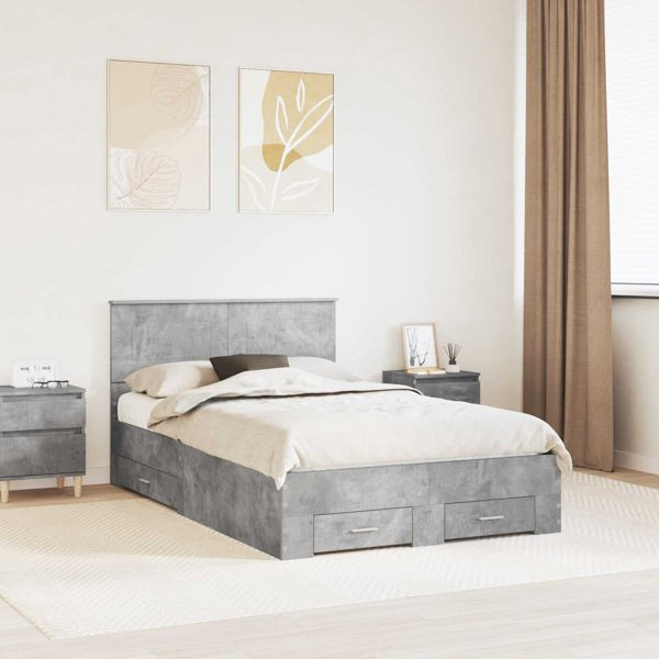 vidaXL Bettrahmen mit Kopfteil Beton Grau 120 x 190 cm Holzwerkstoff, 3408284
