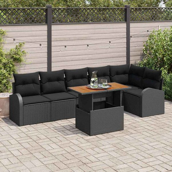 vidaXL Garten-Sofa-Set mit Speicher 7-teilig Schwarz Poly-Rattan, 3358333