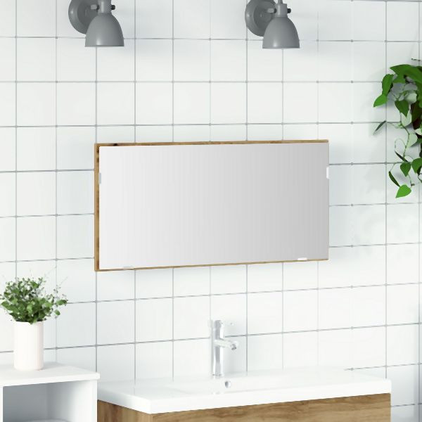 vidaXL Badezimmer Spiegelschrank mit LED Licht Handwerks Eiche 80x37 cm, 863307