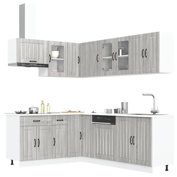 vidaXL 11-tlg. Küchenschrank-Set Lucca Grau Sonoma Holzwerkstoff, 3314897
