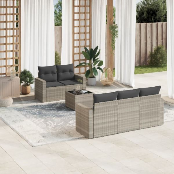 vidaXL 6-tlg. Garten-Sofagarnitur mit Kissen Hellgrau Poly Rattan, 3251039