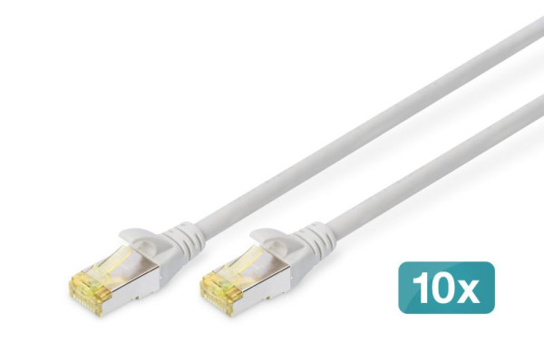 DIGITUS CAT 6A S-FTP Patchkabel, Cu, LSZH AWG 26/7, Länge 0,25 m, grau, VE: 10 Stück, DK-1644-A-0025-10