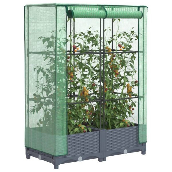 vidaXL Hochbeet mit Gewächshaus-Aufsatz Rattan-Optik 80x40x123 cm, 4015824